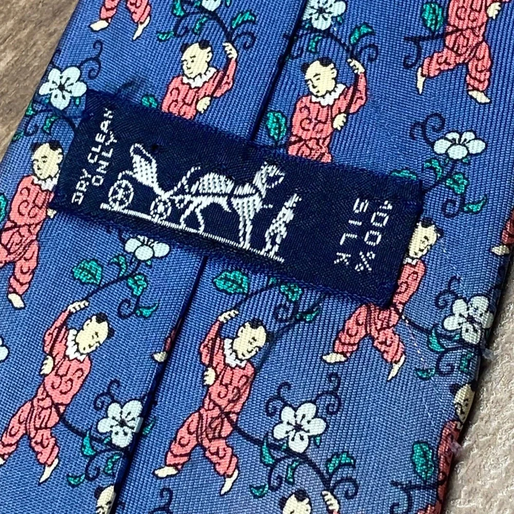 Rare Vintage Hermes Novelty Silk Tie Asian Floral Motif 7238 MA France Luxury